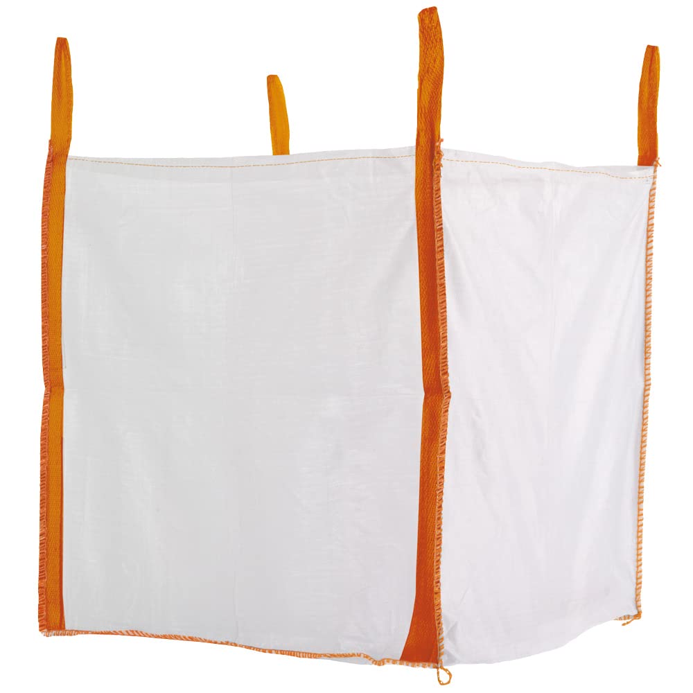Feldtmann Large Bag Open Top Bearing Capacity 1000kg, Four Lifting Loops, White/Orange, 1kg, 90x90x90cm, Construction Waste, 1pc