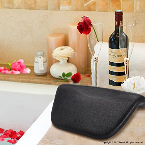 ESSORT Bathtub Pillow, Large Spa Mesh Pillow, Luxury Comfortable Soft Bath Cushion Headrest, for Shoulder Neck Support Backrest, Fits Any Size of Tubs, Jacuzzi (Black, PU Compact Version)
