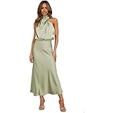 Plustrong Women‘s Summer Satin Maxi Dress Sleeveless Mock Neck Formal Party Cocktail Wedding Guest Dresses