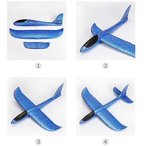 Xstar Large Size 17.5inch Foam Glider Airplane Outdoor Paper Plane Sports Easy Assemble Manual Throwing Fun Challenging Toy Aerobatic Airplane Model Foam Folding Plane Aircraft (Blue)