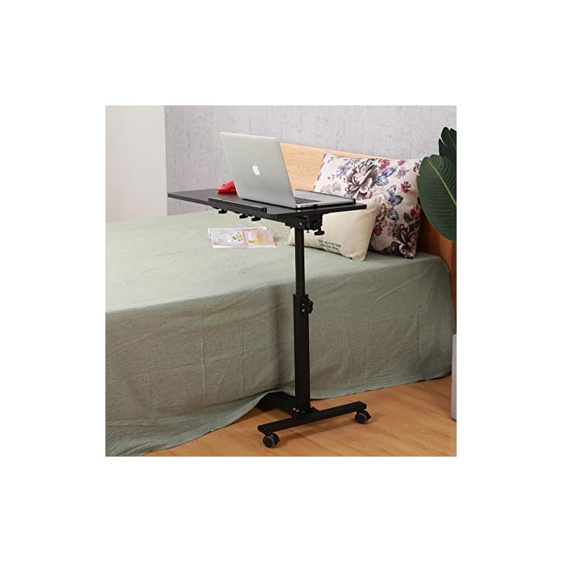 TigerDad Over Bed Table with Wheels Adjustable Rolling Laptop Table Overbed Desk Hospital Tray