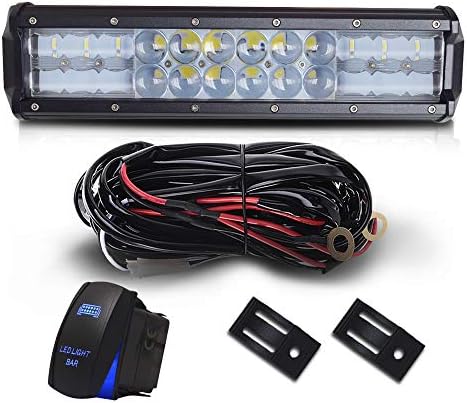 DOT 12" Inch 72W Led Light Bar Combo Grill Windshield Bumper Light Bar + 1x Rocker Switch + 1x Wiring Harness for Trailer Boat SUV ATV Truck Jeep Wrangler Dodge Chevy RV Ford F150 F250 Tractor Toyota