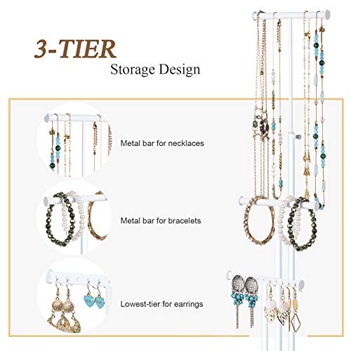 LoveKANKEI Jewelry Tree Stand White Metal and Wood Base Large Storage