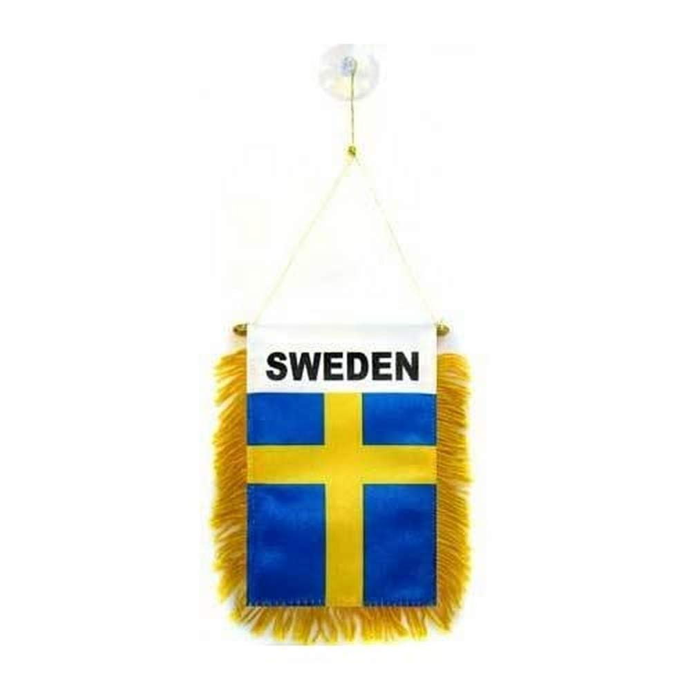 AZ FLAG - Sweden Mini Banner - 6'' x 4'' - 100% Polyester Swedish Small Pennant for Car - Double-sided Flag with Suction Cup Hanger
