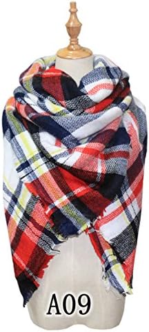 ASWear Women's Soft Tassels Blanket Scarf Plaid Large Winter Wrap Shawl , A09