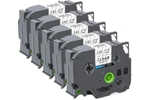 5PK 18mm Label Tape TZE241 Compatible 141 441 541 641 741 for PT-E500 Label Maker(Black on Clear)