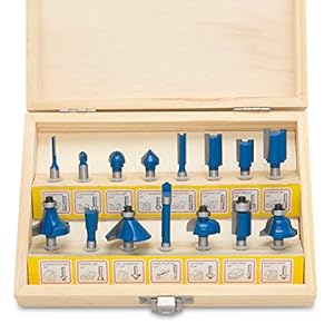 HILTEX 10100 Tungsten Carbide Router Bits, 15 Piece Router Bit Set, 1/4” Router Bit Shank Tungsten Carbide Router Bits, Chamfer for Woodworking on Wood, Blue