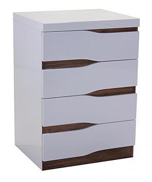Modern High Gloss 4 Drawer Cabinet With Walnut Veneer Glossy