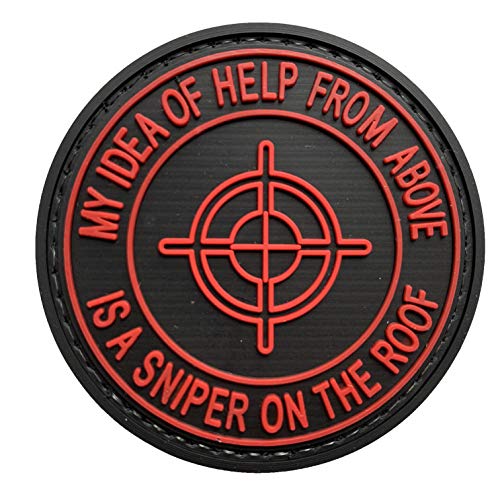 uuKen Red Rubber Tactical Morale Patch 2.37 inch - My Idea of Help from Above is A Sniper On The Roof Hook Backing for Military Uniform Backpacks Jackets Vests (Red) - Thumbnail 4