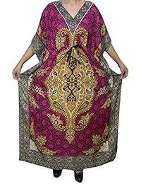 Mogul Womens Caftan Dashiki Print Kimono Kaftan Evening Beach Cover Up Maxi Dress (Pink 1)