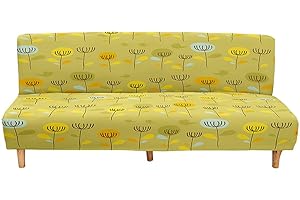 Hixingo Stretch Armless Futon Cover, Futon Mattress Cover Soft Futon Covers with Elastic Bottom, Washable Futon Slipcovers Dandelion Print Futon Couch Cover Full Size (Medium (63-75"),Khaki)