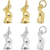 Beebeecraft 12Pcs 2 Colors Silver Rabbit Charm 18K Gold Plated & Platinum Plated Brass Bunny Animal Charms with Jump Ring for Jewellery Making Bracelet Necklace Easter Gift