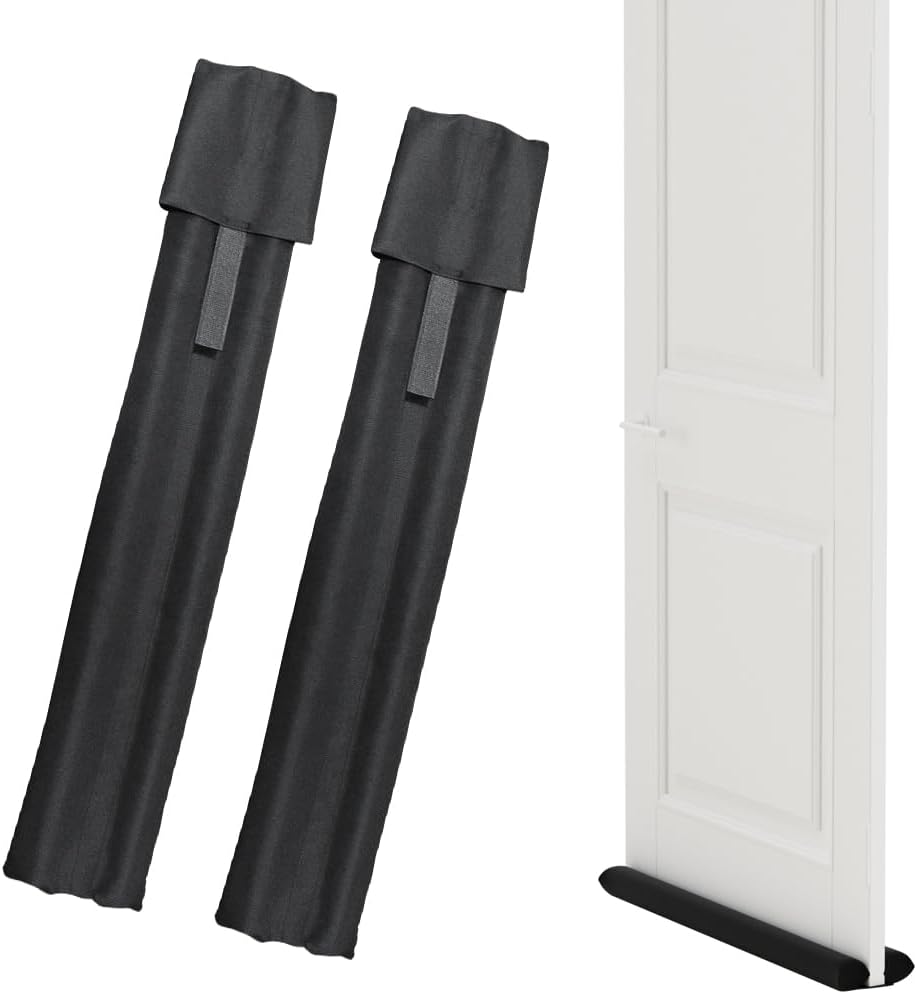 Draft Stoppers - LEPAYU Door Draft Stopper Twin Double-Sided Under Door Noisy and Light Blocker with Durable Nylon Cover, 35 inch Adjustable Cold Air Breeze Blocker for Interior Doors and Windows (Black 2 pcs)