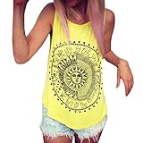 Yoyorule Sexy Women Sun Printed Sleeveless Vest Tee Shirt Blouse Casual Tank Top (2XL/US 10-12, Yellow)