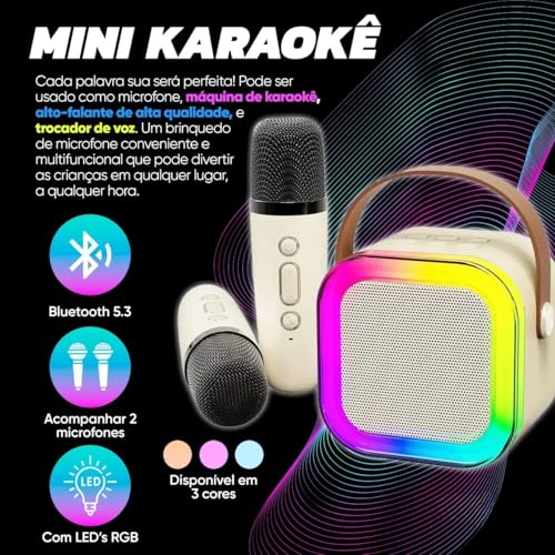 Karaoke Infantil Portátil com 2 Microfones Recarregável e Modos de Voz Divertidos - Diversão Musical para Crianças! (Rosa)