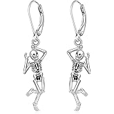 Skeleton Earrings Halloween Earrings for Women Skull Earrings Dangle Sterling Silver Cute Bone Earring Womens Earings Dangling Charms Goth Christmas Gifts