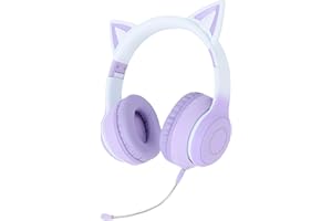 Serounder Chroma RGB Kitty Ears LED Light Up Over Ear Headphone, Foldable 15H Play Time Bluetooth/Wired Gaming Headset 3.5mm 