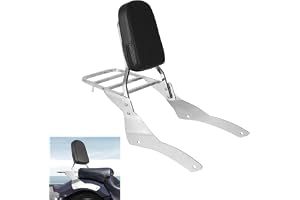 Motorcycle Rear Backrest Sissy Bar Compatible With Yamaha VStar Dragstar | Passenger Backrest For 400 650 Classic 1998-2018,With Luggage Rack,Soft PU Cushion For Comfortable Back Support,Chrome