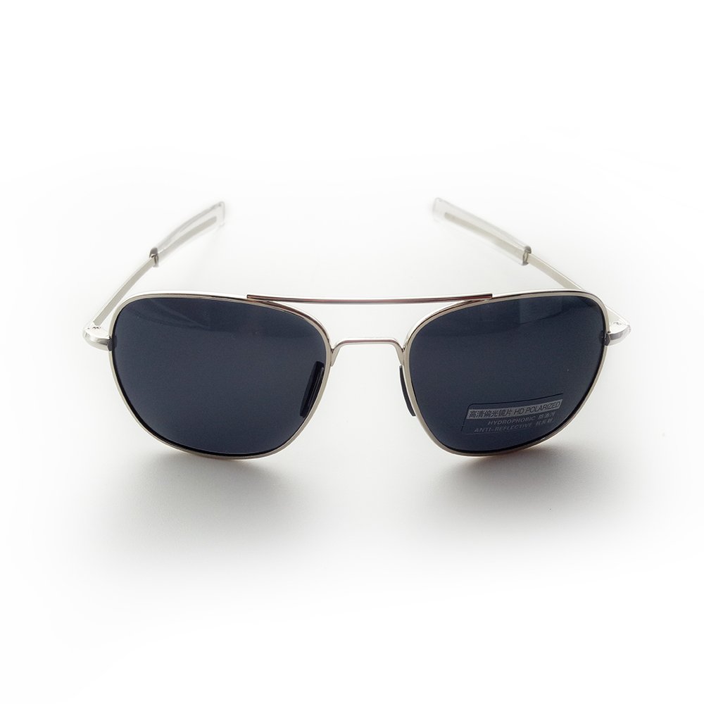 WPF Retro Polarized Sunglasses Aviator Sun Glasses for Men (As Picture, Silver White Frame Black Grey Lens)