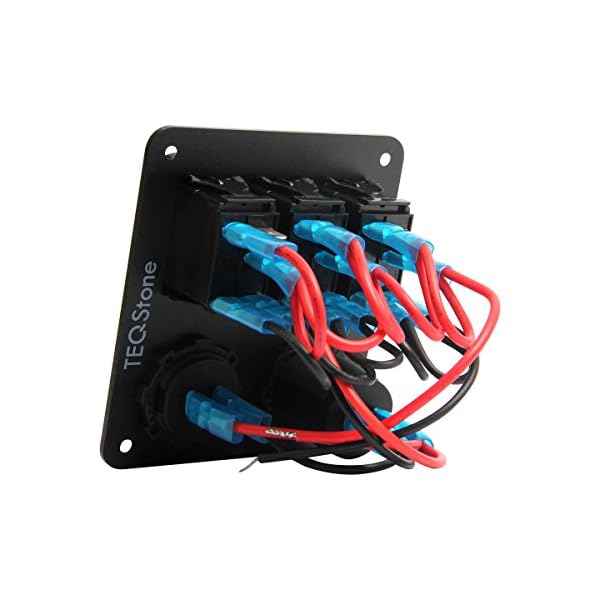 TEQStone-MarineBoat-Car-Switch-Panel-3-Gang-with-1-Charger-With-2-USB-Slot-and-a-Voltage-Monitor-Blue-LED-Light-5pin-Onoff-Rocker-Switch