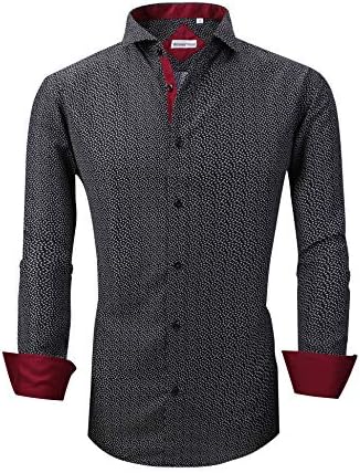 Mens Dress Shirts Long Sleeve Regular Fit Printed Button Down Shirts