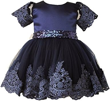 Uudora Baby Girl's Lace Embroidery Dress Gold Sequins Bow Belt Princess Skirt