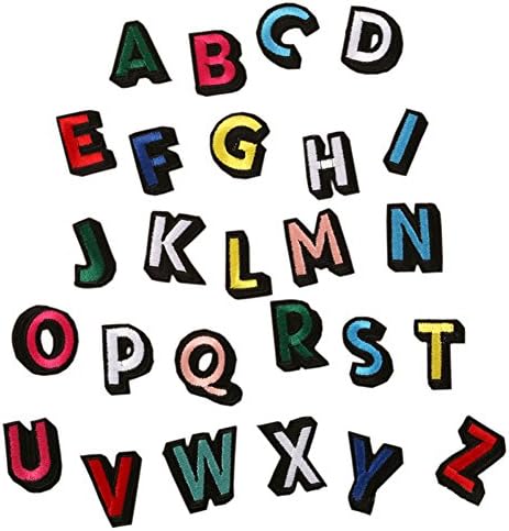 Hwafan Mix 26PCS Colorful English Letters Alphabet Decal Fabric Iron On Patches Embroidered Motif Badge DIY Decoration Applique For Jeans Clothes