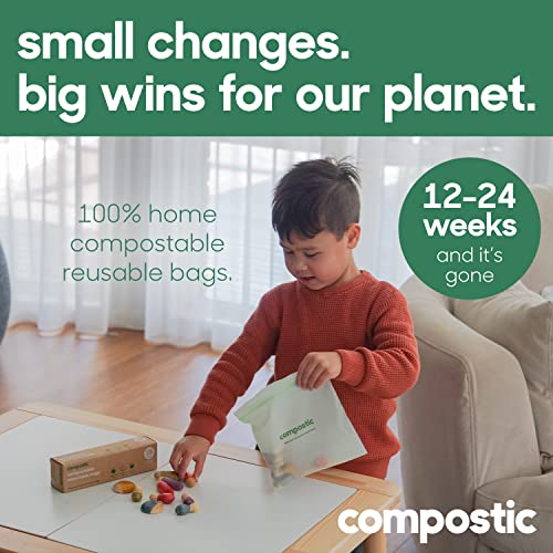Compostic Compostable Gallon Bags (100 Count) Bulk Pack — Resealable Zip-Seal, Plant-Based, Home Compostable, Freezer Safe, BPA-Free, Non-Toxic, GMO-Free Food Storage Bags