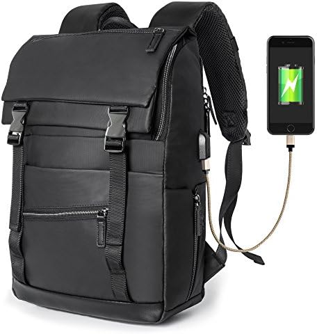 USB Backpack, BuyAgain Anti Theft Laptop Computer Backpack with USB Charging Port, Water Resistant Business School College Bag Fits under 15.6 Inch Laptop and Notebook, 24.5L Black