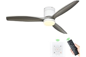 YITAHOME 52 Inch Low Profile Ceiling Fan with Lights Remote and Wall Control, 3 Wood Blade, Flush Mount Fan with Quiet Reversible DC Motor, 3 Colors Adjustment, for Home, White & Walnut
