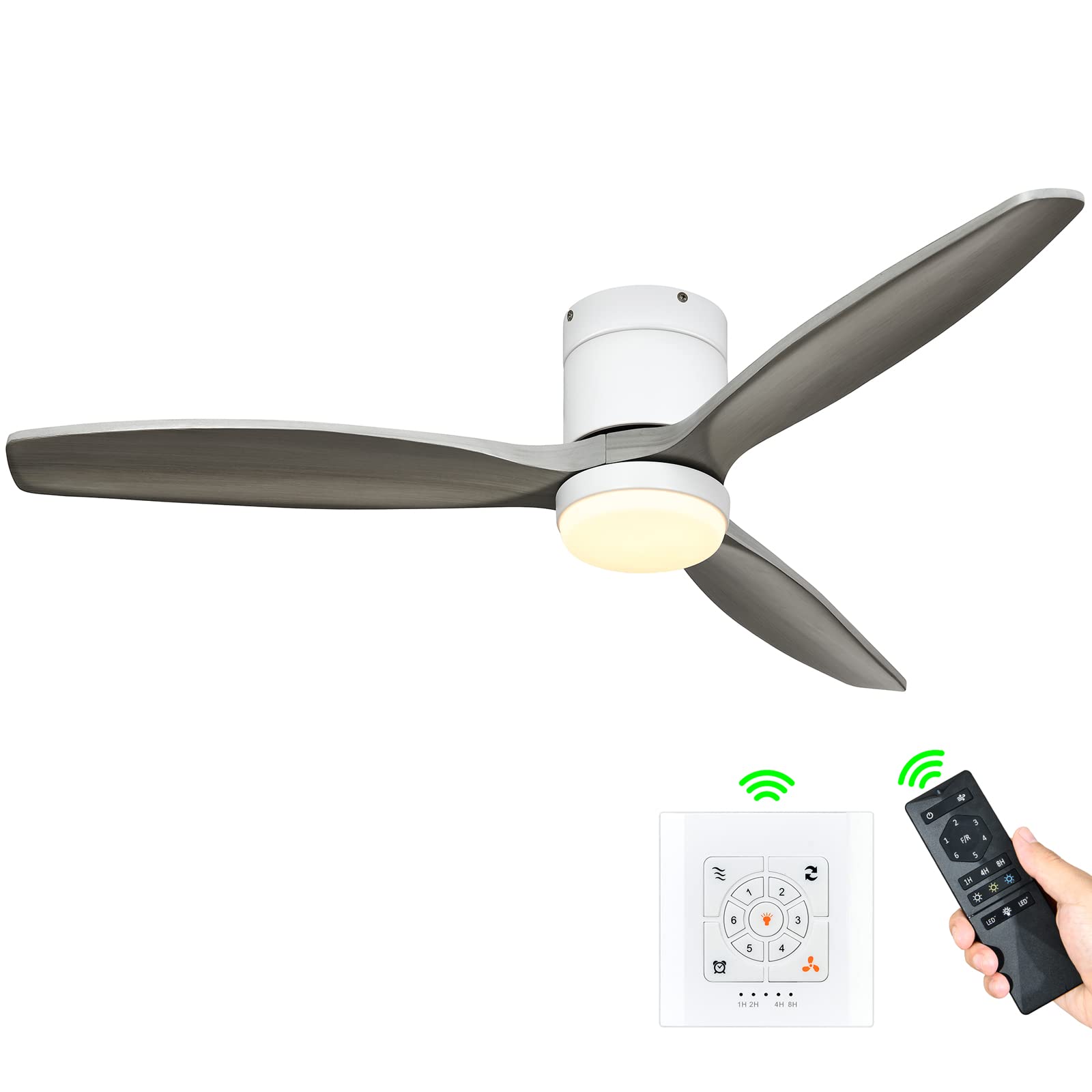 Photo 1 of YITAHOME 52 Inch Low Profile Ceiling Fan with Lights Remote and Wall Control, 3 Wood Blade, Flush Mount Fan with Quiet Reversible DC Motor, 3 Colors Adjustment, for Home, White & Walnut