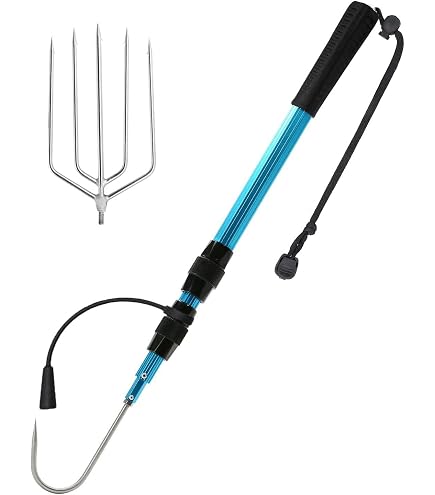 SANLIKE Telescopic Fishing Gaff Aluminum Pole Dual Stainless Spear Hooks