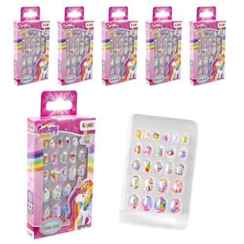 CRAZE Galupy Unicorn Nagelset, 6 stuks, 6 x 24 zelfklevende nagels voor kinderen, zelfklevende vingernagels, vingernagelset voor kinderen, meisjes, nagels om op te plakken