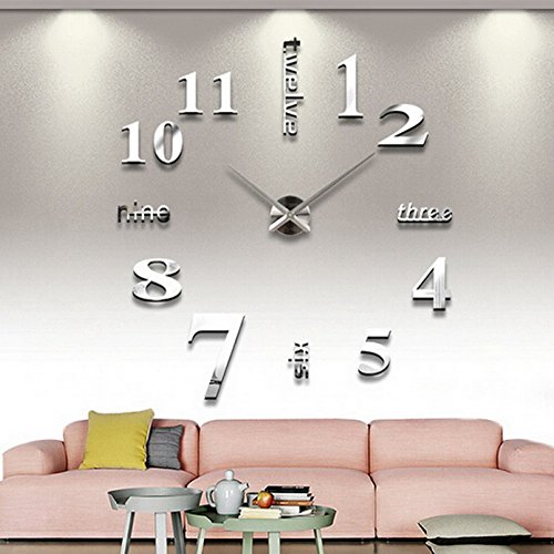 Large DIY Wall Clock, Modern 3D Frameless Wall Clock with Mirror Numbers Stickers for Home Office Living Room Bedroom…