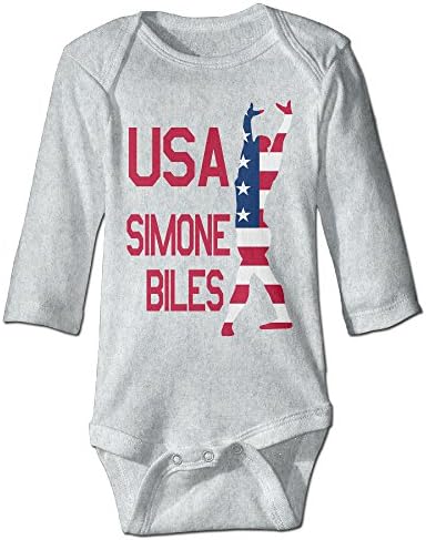 OKAKA USA Gymnasts Simone Biles 2016 Rio Olympics Unisex Baby Onesie Rompers Jumpsuit Babysuit Long Sleeve Climbing Clothes Ash