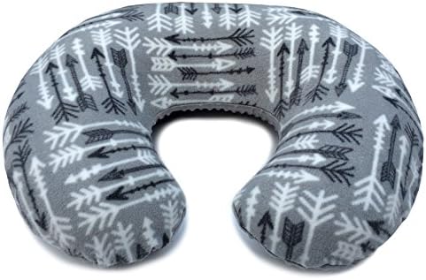 Nursing Pillow Slipcover | Breastfeeding Pillow Cover | Reversible Sides of Minky and Plush Arrows | Made in USA (Grey)