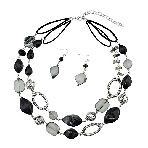 BOCAR 2 Strand Statement Choker Shell Necklace and Earring Set for Women Gift (NK-10370-black) BOCAR 2 Strand Statement Choker Shell Necklace and Earring Set for Women Gift (NK-10370-black)