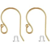 BEADNOVA Earring Hooks 14k Gold Filled Ball Dot Ear Wire with Rubber Backs Earwire for Jewelry Making Earring Supplies (4pcs Ear Wire and 4pcs Backs, Total 8pcs)