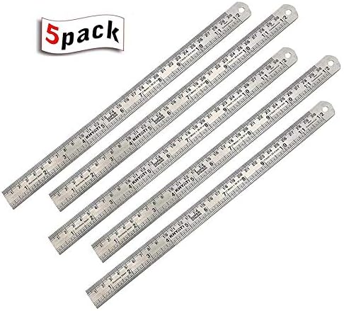 Storite 5 Pack Steel Ruler Scale, 30 cm (12 Inch) Long Straight Measuring Tool for Architects, Engineers, School/College Students