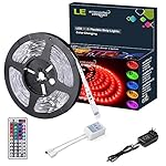 LE 12V Flexible RGB LED Light Strip Kit, Color Changing, 150 Units 5050 LEDs, Non-Waterproof , Remote Controller and Power Adaptor Included, LED Tape, Pack of 16.4ft/5m