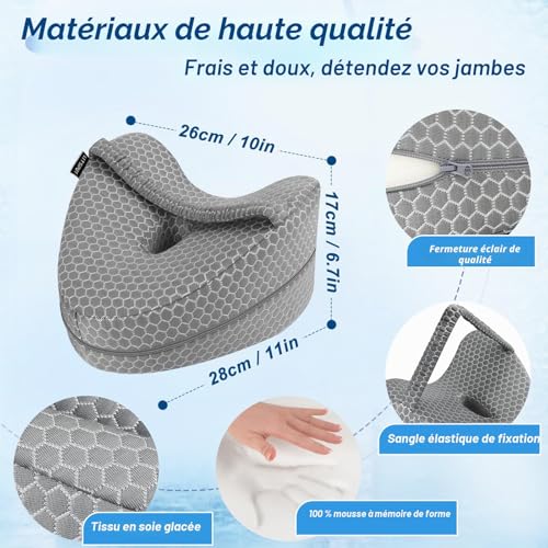 LITSPOT Cooling Leg Pillow Knee Pillow for Side Sleepers with Memory Foam for Back Hip and Joint Pressure Relief, Grey