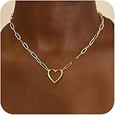 Heart Necklaces for Women Gold Plated Heart Paperclip Chain Necklace Chunky Heart Pendant Necklace Cute Necklaces Jewelry Gifts for Women