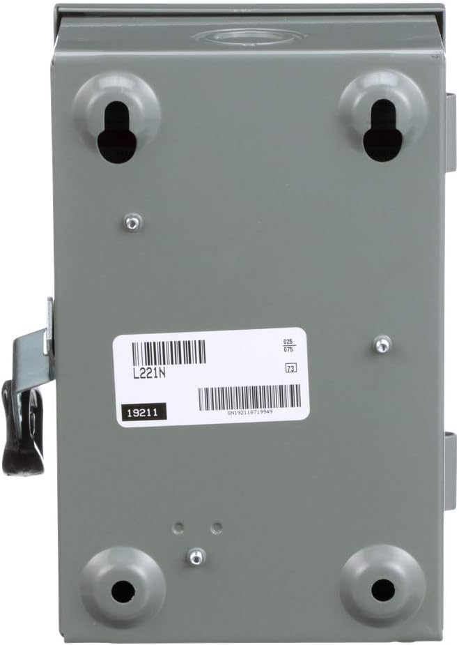 Square D by Schneider Electric L211N 30 Amp 120/240-Volt Two-Pole Indoor Light Duty Fusible Safety Switch with Neutral, Gray - Electrical Outlet Switches - 