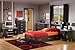 South Shore Cosmos 2-Shelf Nightstand with Cabinet Door and Open Storage, Black Onyx and Charcoal