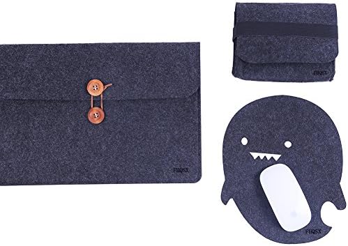 Felt Laptop Sleeve with Mouse Charger Pouch for Dell HP Acer Asus 15.6 Inch, Dark Grey