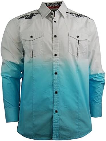Men's Western Cowboy Long Sleeve Button Down Rockabilly Shirt (Medium, White)