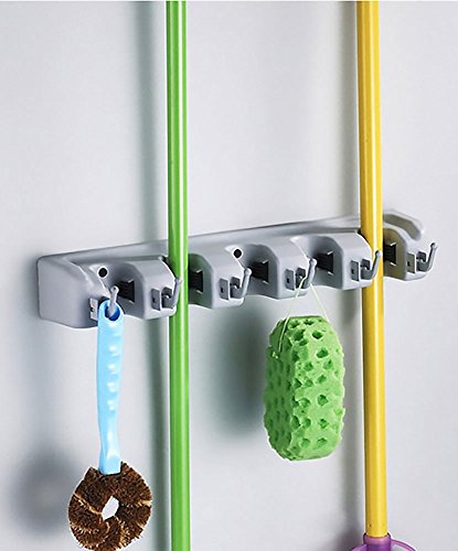 Mop Broom Holders and Garden Tool Organizer with 5 Non-slip with 6 Hooks - Storage Solutions for Broom Holders - Perfect Broom Hanger for Kitchen Garden and Garage by Winthome - Thumbnail 6