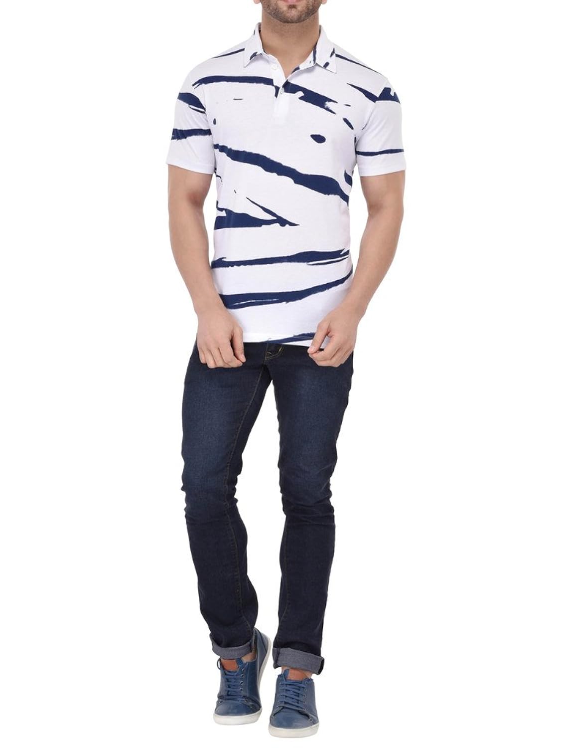 vivid bharti white half sleeve printed men's polo tshirt