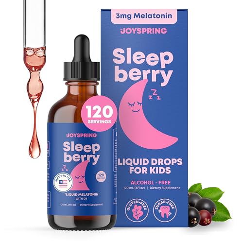 JoySpring SleepBerry - Kids Melatonin Liquid - 3MG Melatonin with D3 and Elderberry - Sugar-Free Liquid for Kids & Teens – Gentle Natural Sleep Support Formula (4 fl oz)