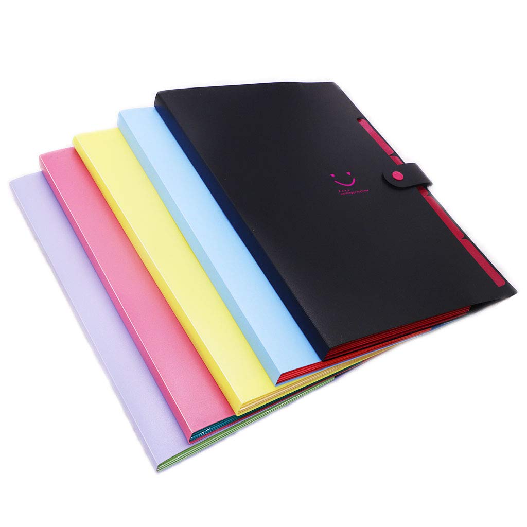 A4 Expanding File Folders Accordion Document Organizer with 5 Pockets Plastic Paper Holder for School Office Travel (5 PCS)